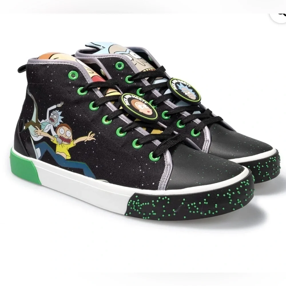 🚀Rick & Morty High Top Sneakers Men’s Black Size 8 Portal Galaxy Adult Swim